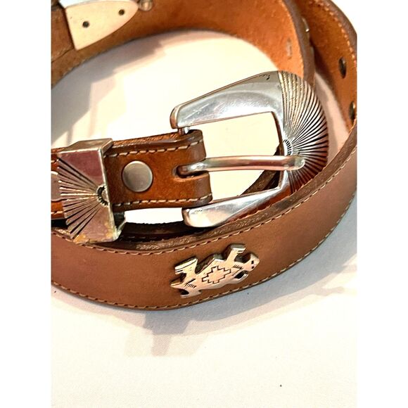 Silver Creek Western Conch Fetish Brown Leather Belt 53004 Genuine Leather USA. main image 9